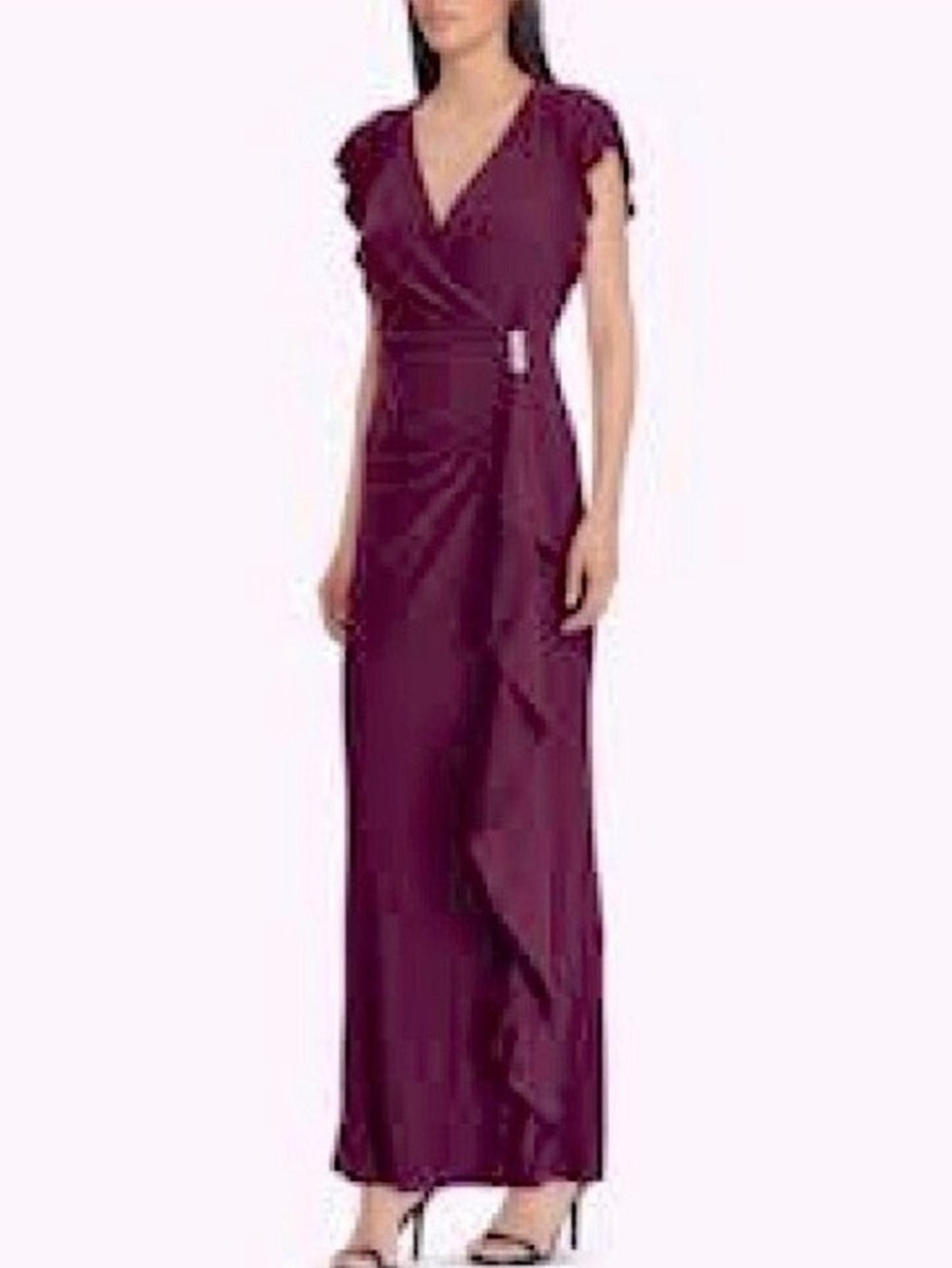 Ralph Lauren Ruffle Long Gown 6 Rhinestone Elegant Burgundy Purple Maxi Dress